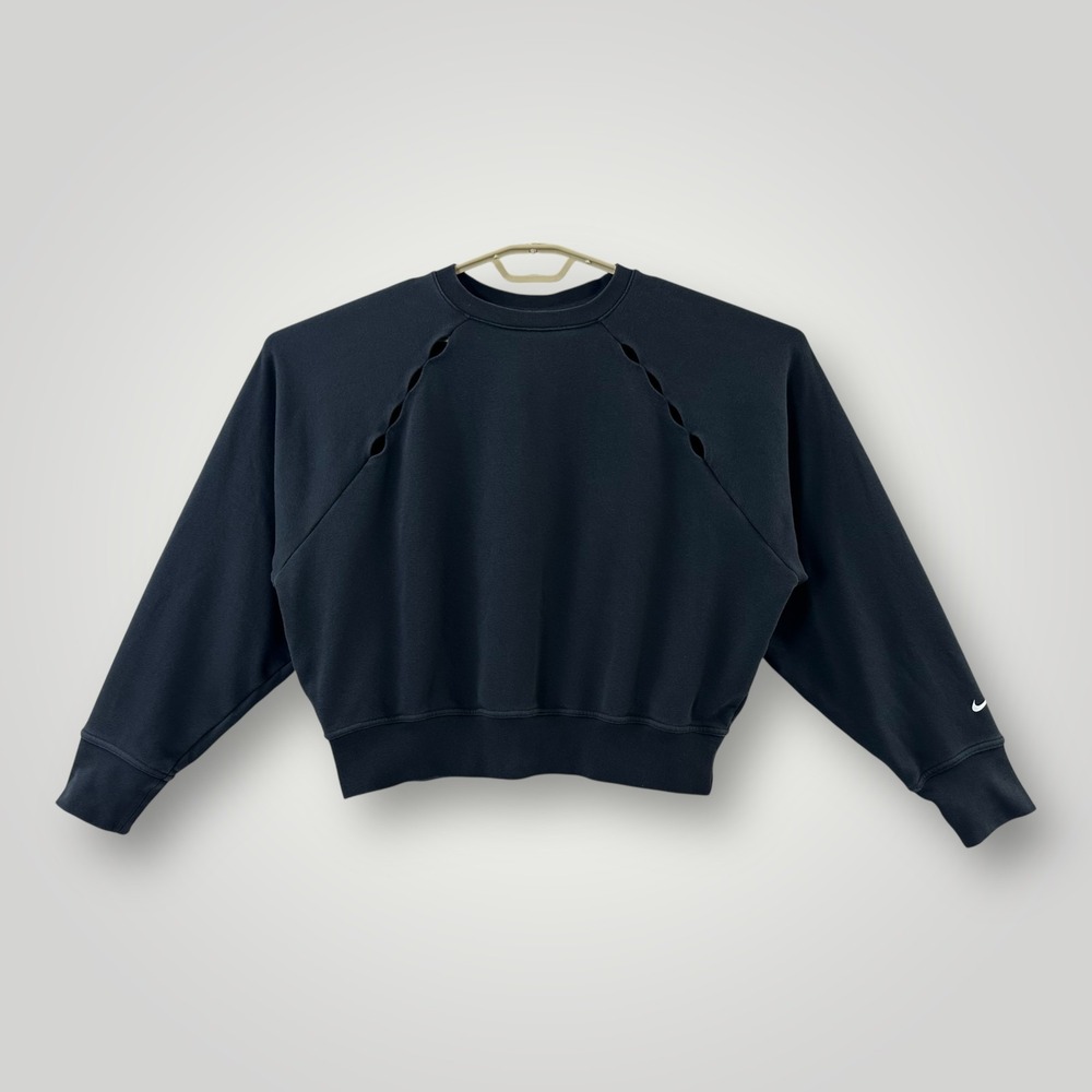 Nike Sweatshirt Womens L Crop Dri-FIT‎ DM7653-010 Crewneck Cutout Pullover Top